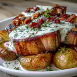 Golden-seared Crockpot Ranch Pork Chops served in velvety ranch sauce with buttery potatoes and carrots.
