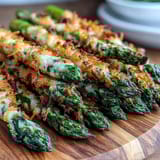 Fresh Crispy Asparagus Asiago Spears served with creamy dipping sauce for appetizers.