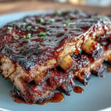 Tender, smoky BBQ ribs proudly displayed on a board with dipping sauces.
