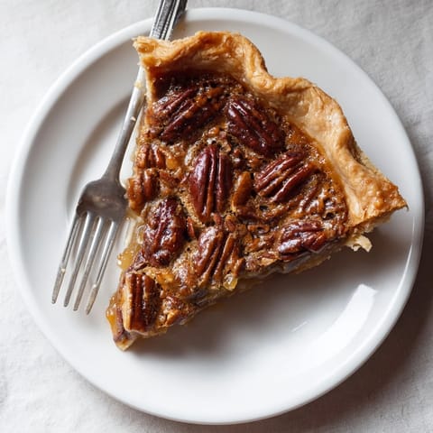 Perfectly set homemade pecan pie cooling on a wire rack, ready to slice and serve with vanilla ice cream.