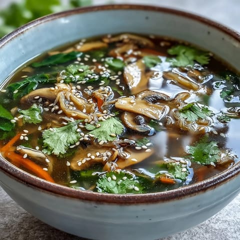 Miso Ginger Winter Soup with vibrant carrots and shiitake mushrooms, ready to serve with a drizzle of chili oil.