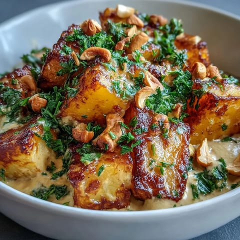 A steaming bowl of Curried Celeriac served alongside fluffy white rice and a warm piece of naan bread.