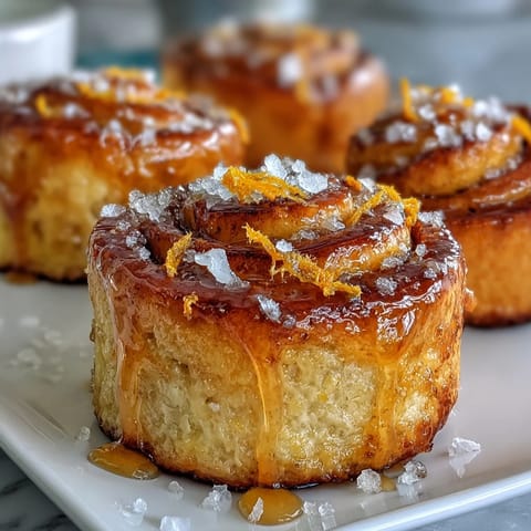 Golden mini orange rolls with citrus sugar filling, baked until fluffy and drizzled with bright orange glaze.