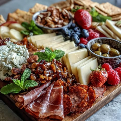 A delightful Spring Charcuterie Board with Edible Flowers and Fruits, featuring sliced apples, grapes, and creamy cheeses for a fresh, seasonal appetizer.