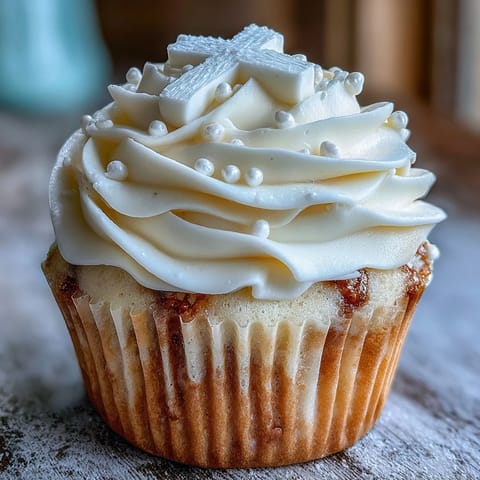 Elegant vanilla cupcakes with smooth buttercream and delicate white fondant crosses for First Communion celebrations.