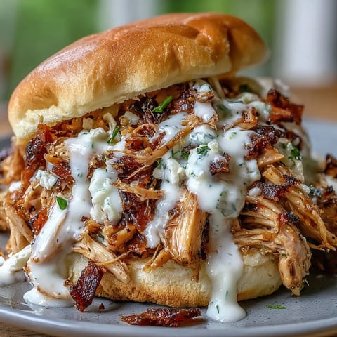 Smoked pulled chicken piled high on soft buns with tangy white BBQ sauce and crisp coleslaw.