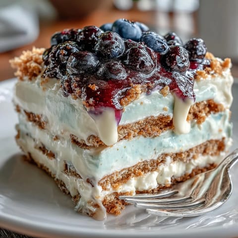 A refreshing Lemon Blueberry Icebox Cake, perfect for any summer gathering.