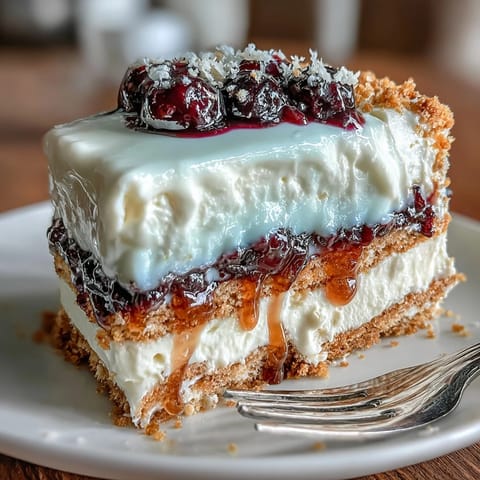 Luscious layers of tangy lemon cream and fresh blueberries in this no-bake cake.