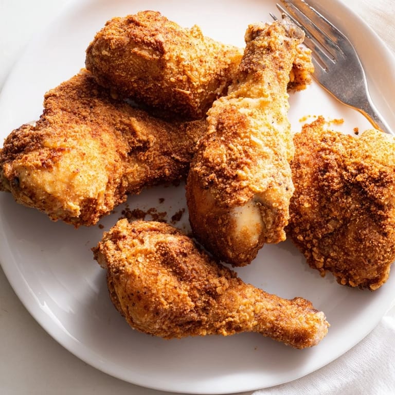 Sizzling fried chicken pieces frying in hot oil, steam rising, perfect for American comfort food lovers.