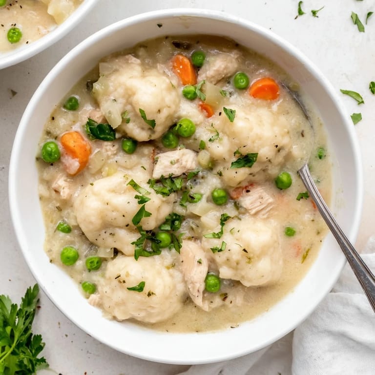 Serving Chicken and Dumplings in a rustic bowl alongside buttery biscuits.