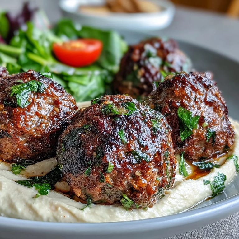 Fork-ready venison meatballs with spiced salad and hummus offer a balanced, high-protein Mediterranean fusion dinner for four.