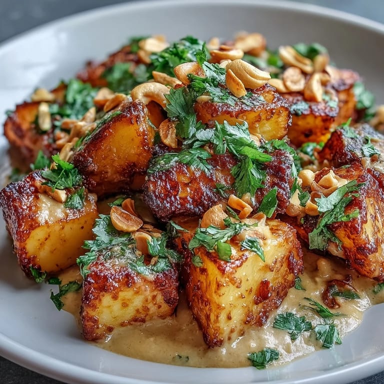 Vibrant vegetarian curry dish featuring tender celeriac root pieces swimming in a rich, yellow turmeric-infused sauce.