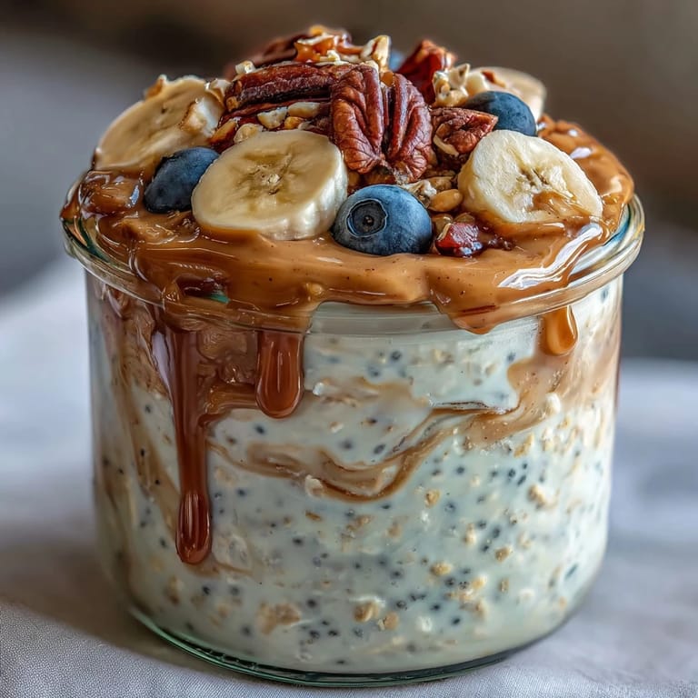 A creamy jar of High-Protein Peanut Butter Overnight Oats ready for a nutritious morning meal.