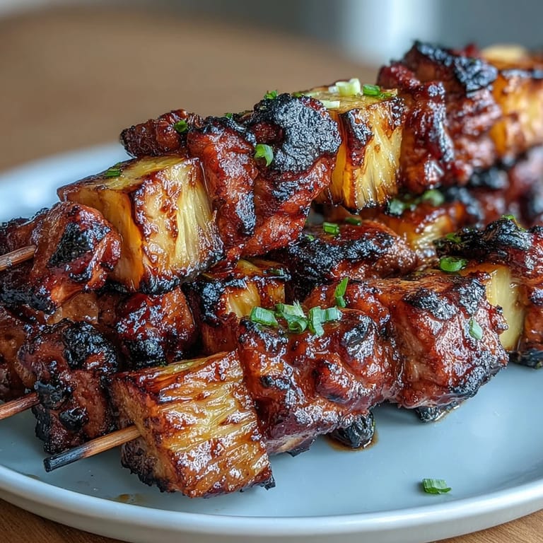 Colorful skewers loaded with marinated chicken, juicy pineapple, bell pepper, and onion, ideal for backyard barbecues or weeknight dinners.