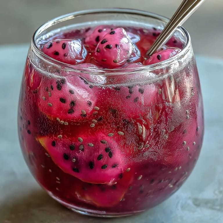 Chilled Dragon Fruit Lemonade with Chia Seeds, garnished with lemon and mint.