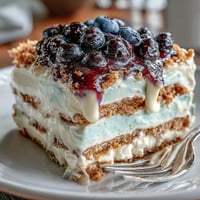 A refreshing Lemon Blueberry Icebox Cake, perfect for any summer gathering.
